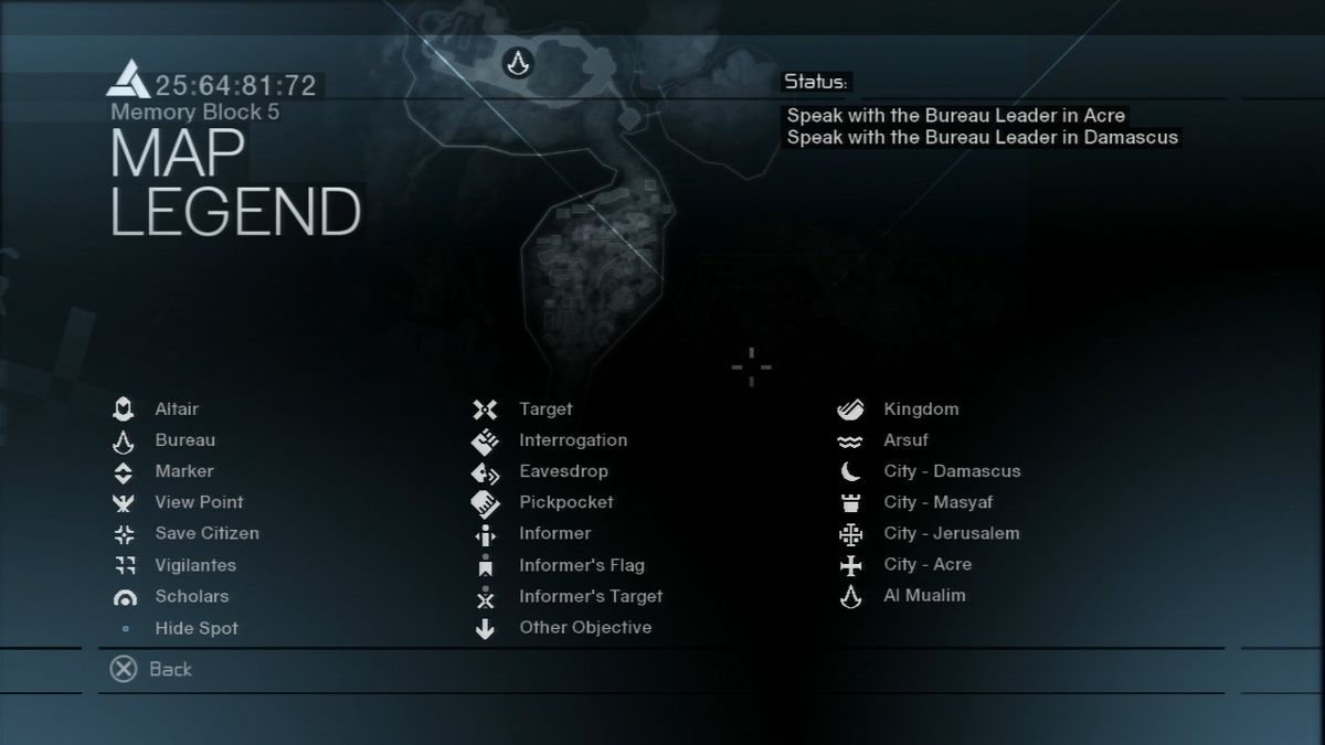 Assassin's Creed (PlayStation 3) screenshot: Map legend