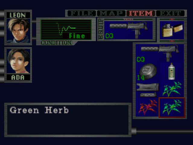 Resident Evil 2 (Windows) screenshot: Character inventory