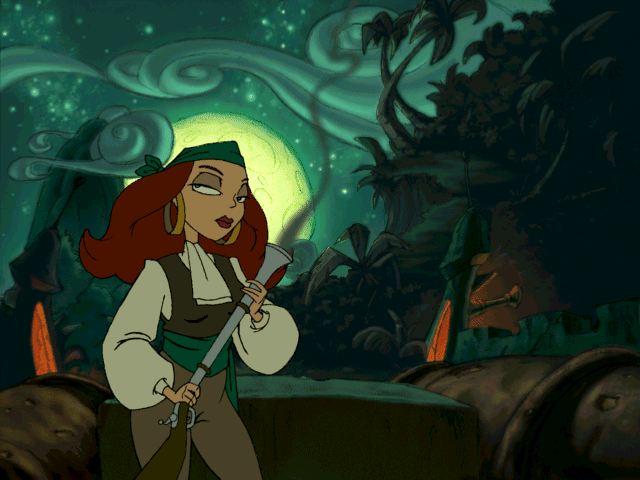 The Curse of Monkey Island (Windows) screenshot: Elaine is quite a sharpshooter with a rifle like that