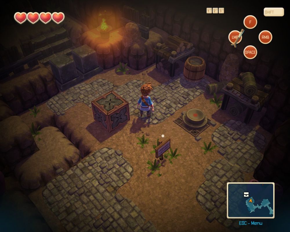 Oceanhorn: Monster of Uncharted Seas (Windows) screenshot: I need to move the box onto the switch so the switch will stay down