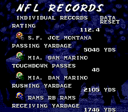 Tecmo Super Bowl II: Special Edition (Genesis) screenshot: Here you can view NFL records