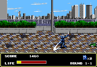 Mazin Saga: Mutant Fighter (Genesis) screenshot: Swinging the sword.