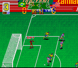 Super Soccer Champ (SNES) screenshot: Goaltender in control