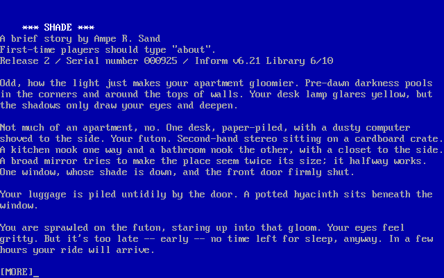 Shade (DOS) screenshot: Title and starting location