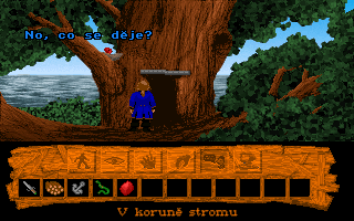 The Secret of Donkey Island (DOS) screenshot: A bird in the tree crown