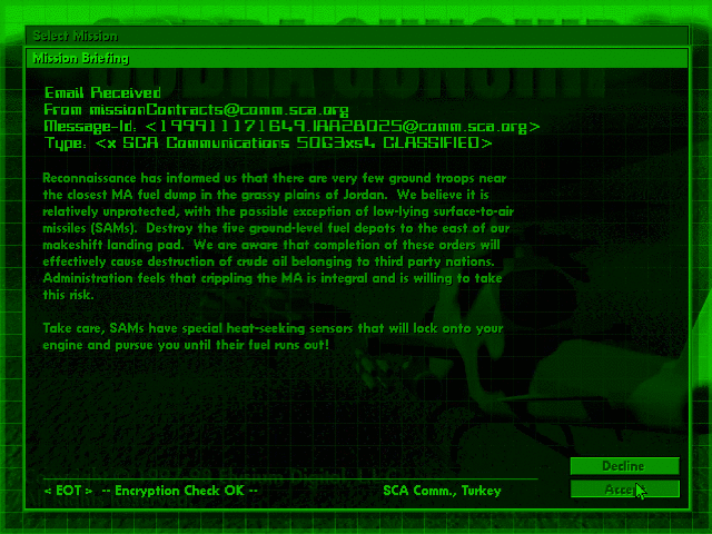 Cobra Gunship (Macintosh) screenshot: I´m your man!