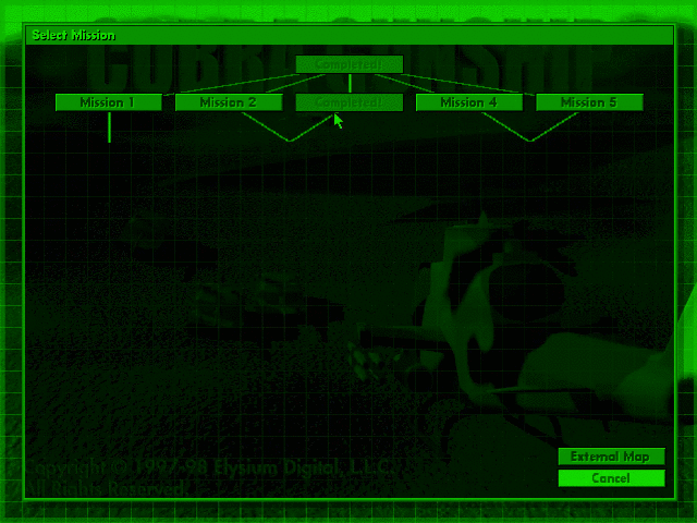 Cobra Gunship (Macintosh) screenshot: Next mission in the tree