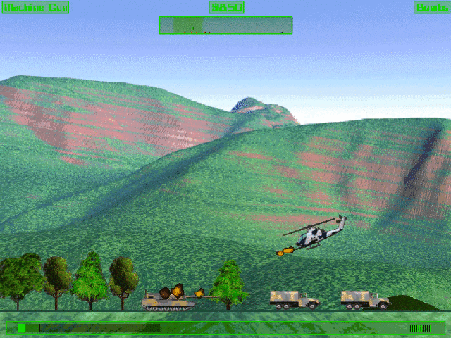 Cobra Gunship (Macintosh) screenshot: First Mission, eat this damn Mercenary Alliance tank!