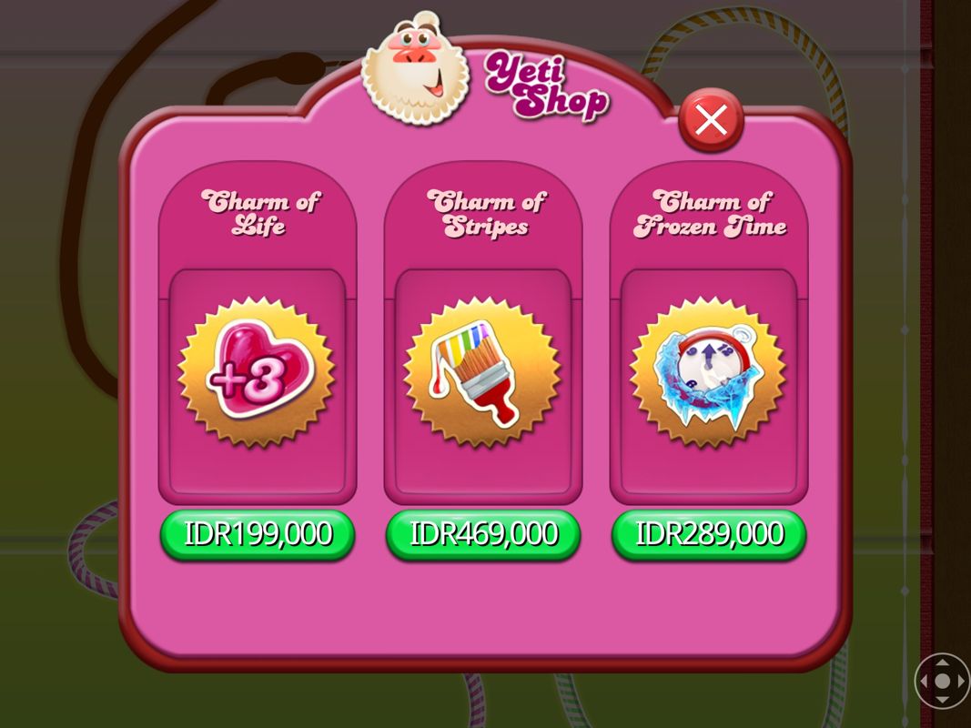 Candy Crush Saga (iPad) screenshot: The Yeti shop offers a limited selection of boosts which may be purchased with real money.