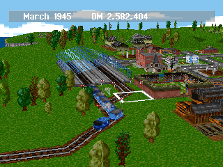Transport Tycoon (PlayStation) screenshot: 3D mode is possibly the most interesting aspect of the PSX release. Note that you can now see the sky.