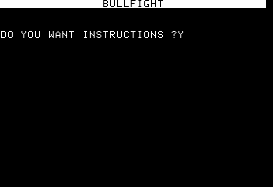 BASIC Computer Games (Apple II) screenshot: Bullfight - Title Screen