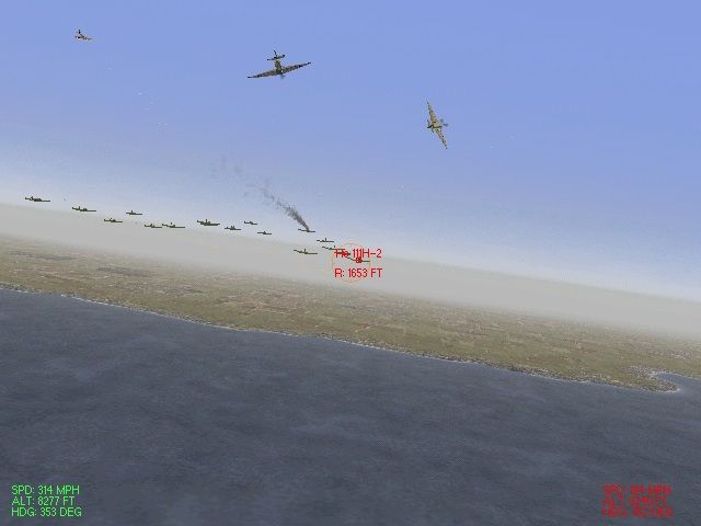 European Air War (Windows) screenshot: In my trusty Hurricane, chasing down He-111s