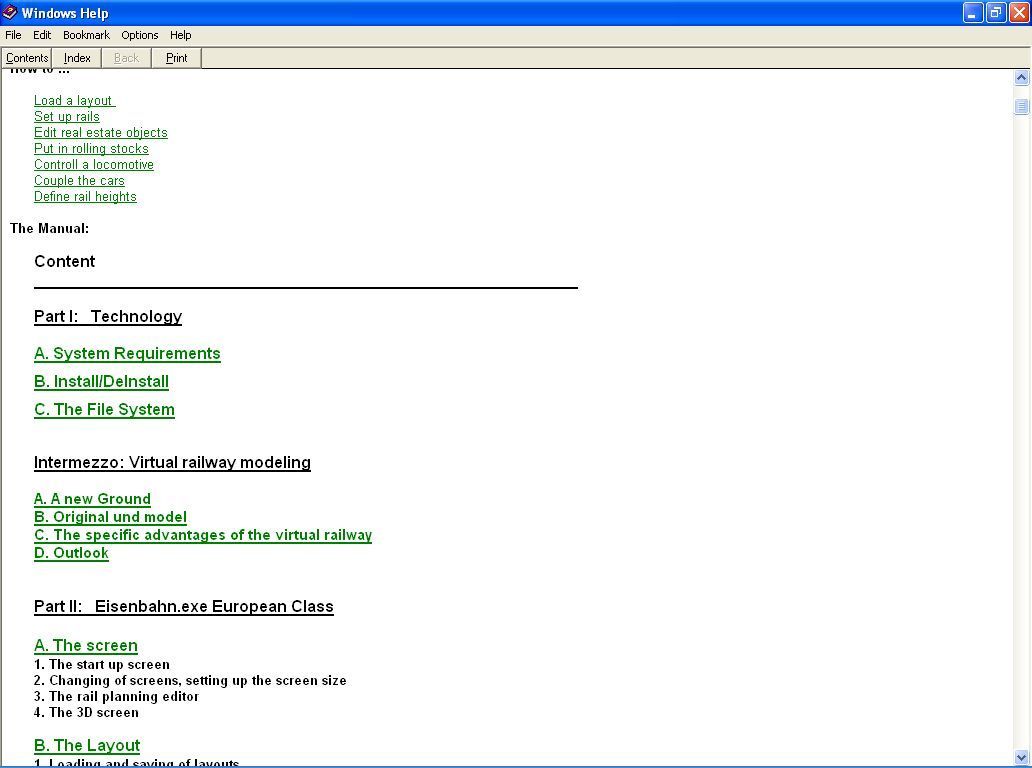Virtual Railroad (Windows) screenshot: The in-game help opens in a separate window. There's also a .pdf manual on the CD