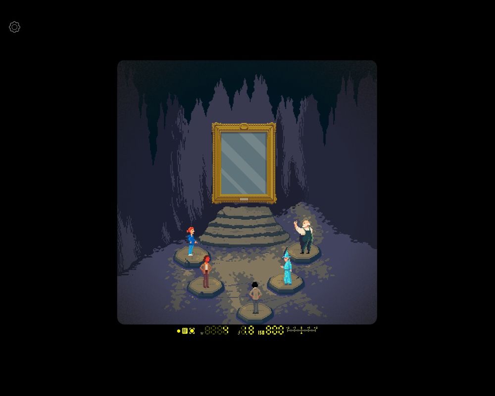 Photographs (Windows) screenshot: After each narrative is complete, its protagonist ends up in this weird room with a mirror. This is going to be the place where you'll decide the ending of the game.