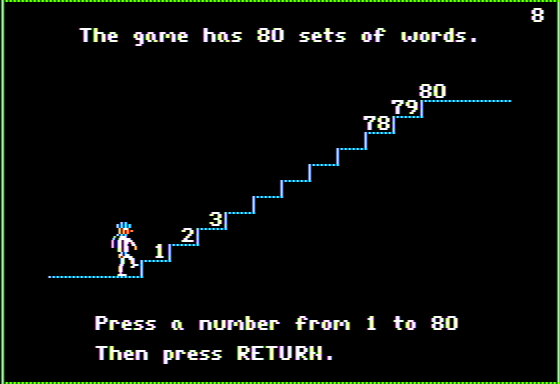 Fay's Word Rally (Apple II) screenshot: Choosing the Word Set