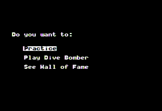 Dive Bomber (Apple II) screenshot: Main Menu