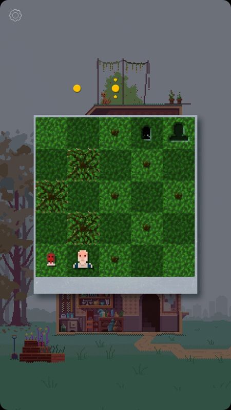 Photographs (Android) screenshot: Puzzles grow more complicated, like these bushes that can't be stepped onto more than once, turning into the walls afterwards.