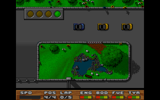 Super Cars (Amiga) screenshot: Class 1 , Track 1 - at the start