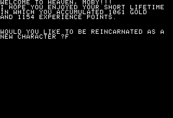 Quest 1 (Apple II) screenshot: Death