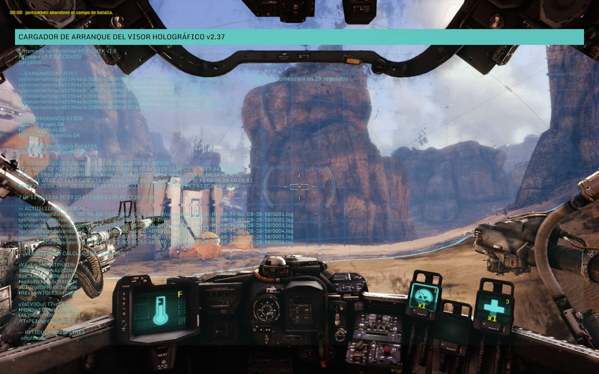 Hawken (Windows) screenshot: Starting the holografic engine of the mech. A good point in my opinion for the waiting time.