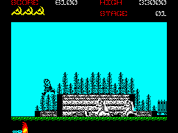 Rush'n Attack (ZX Spectrum) screenshot: Stage 1 - the flame thrower is quite effective weapon.