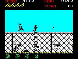 Rush'n Attack (ZX Spectrum) screenshot: Stage 3 - contact with an enemy trooper is deadly.