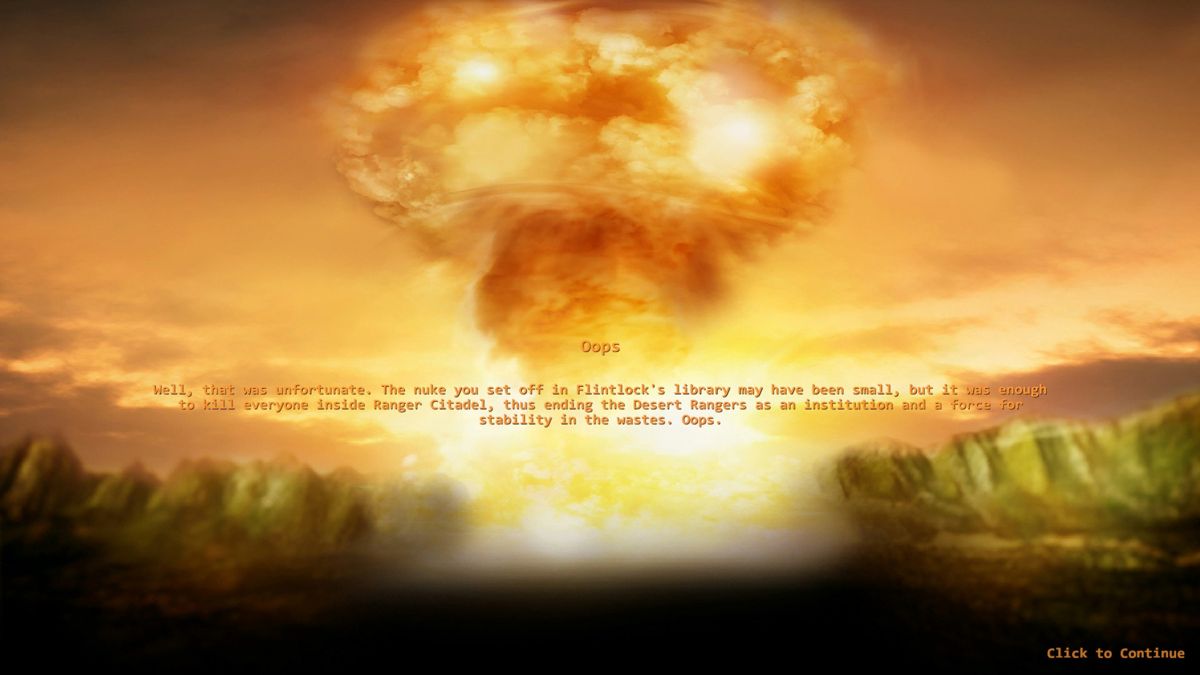 Wasteland 2: Director's Cut (Windows) screenshot: Pro tip: Don't accidentally detonate nuclear bombs