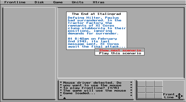 Frontline (DOS) screenshot: Scenario select