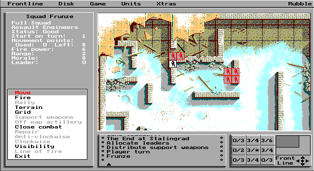 Frontline (DOS) screenshot: Unit menu