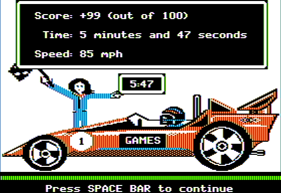 Speedway Math (Apple II) screenshot: My Score
