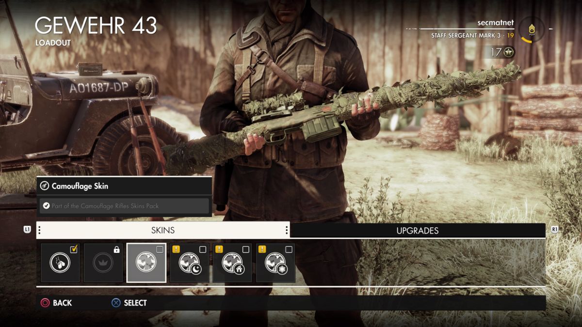 Sniper Elite 4: Italia - Camo Rifle Pack (PlayStation 4) screenshot: Gewehr 43 with camouflage skin