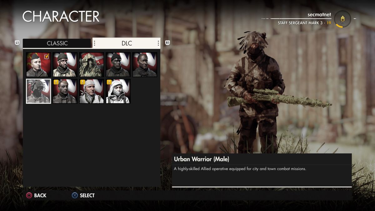 Sniper Elite 4: Italia - Urban Assault Expansion Pack (PlayStation 4) screenshot: Urban Warrior (Male) character