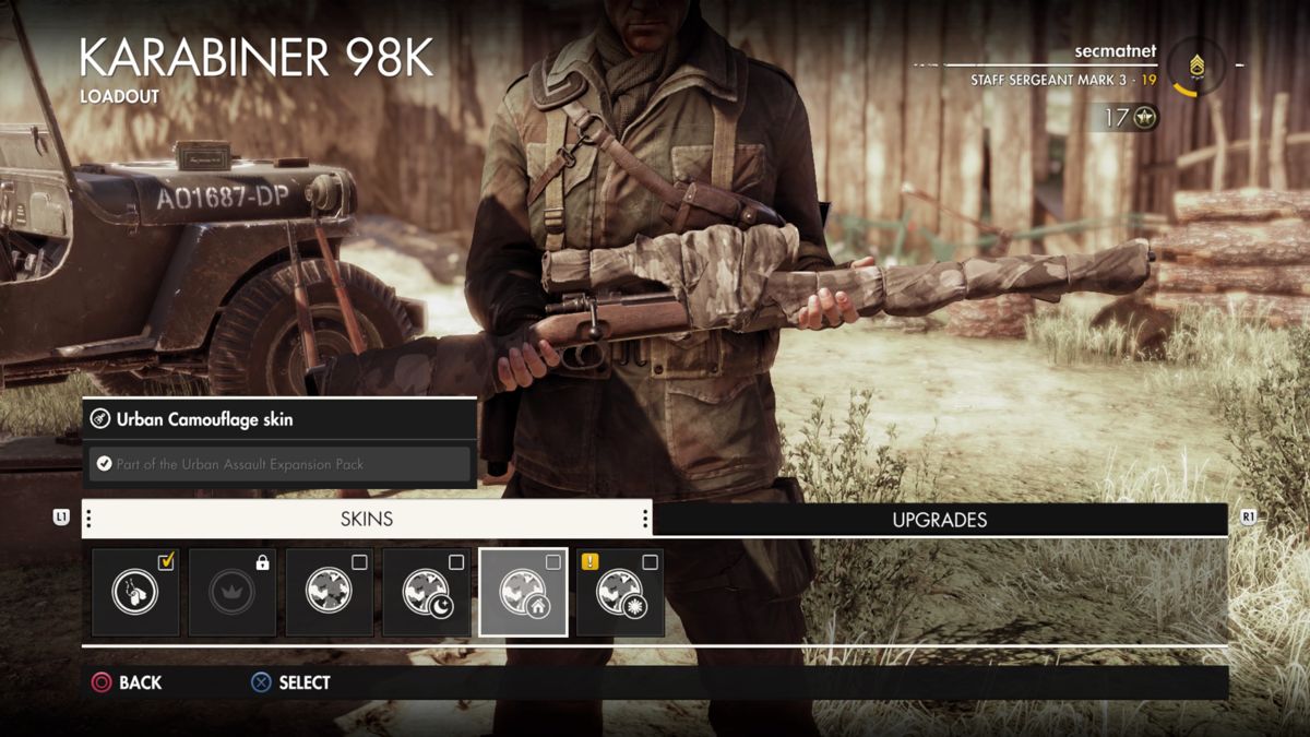 Sniper Elite 4: Italia - Urban Assault Expansion Pack (PlayStation 4) screenshot: Karabiner 98K urban camouflage skin
