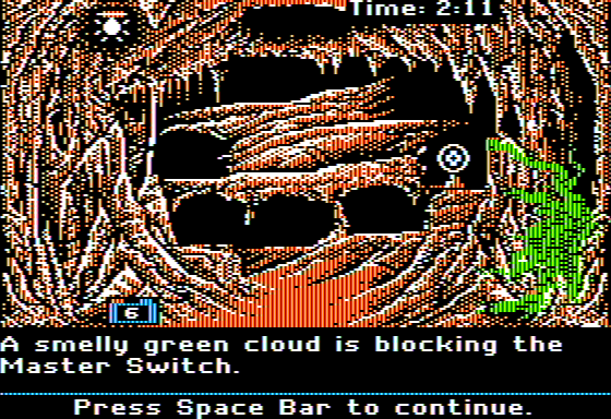 Electrifying Adventure (Apple II) screenshot: A Stinky Cloud Blocks my Path