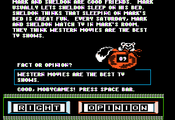 Case of the Great Train Robbery (Apple II) screenshot: Fact or Opinion?