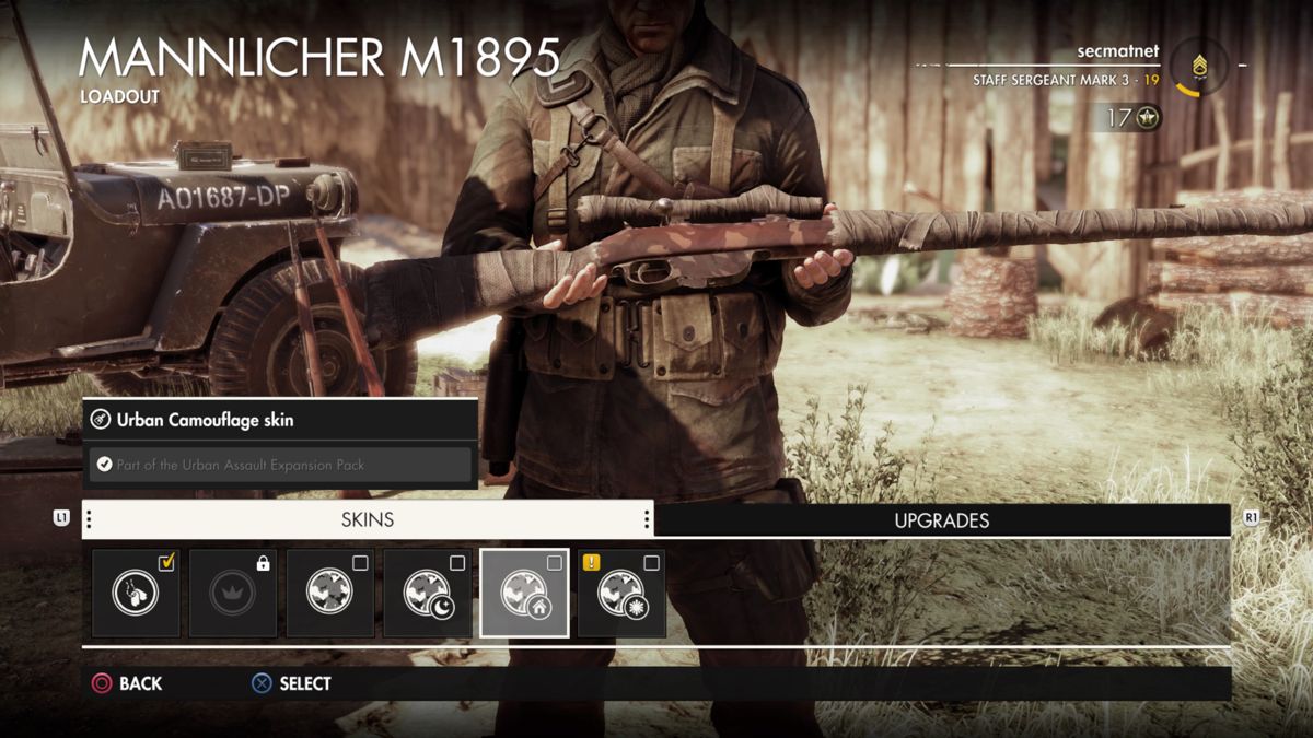 Sniper Elite 4: Italia - Urban Assault Expansion Pack (PlayStation 4) screenshot: Mannlicher M1895 urban camouflage skin