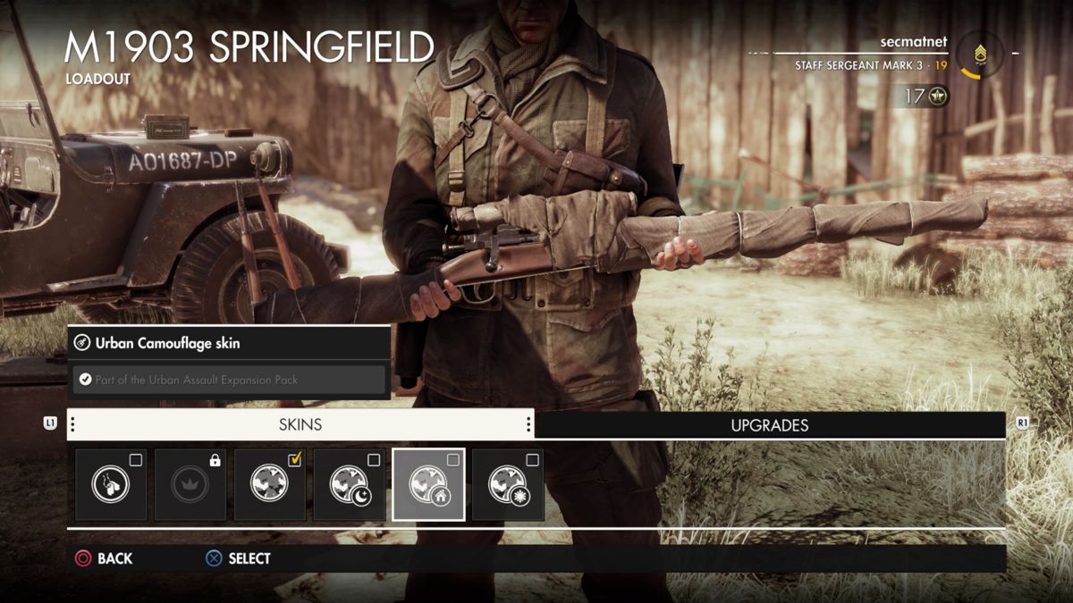 Sniper Elite 4: Italia - Urban Assault Expansion Pack (PlayStation 4) screenshot: M1903 Springfield urban camouflage skin