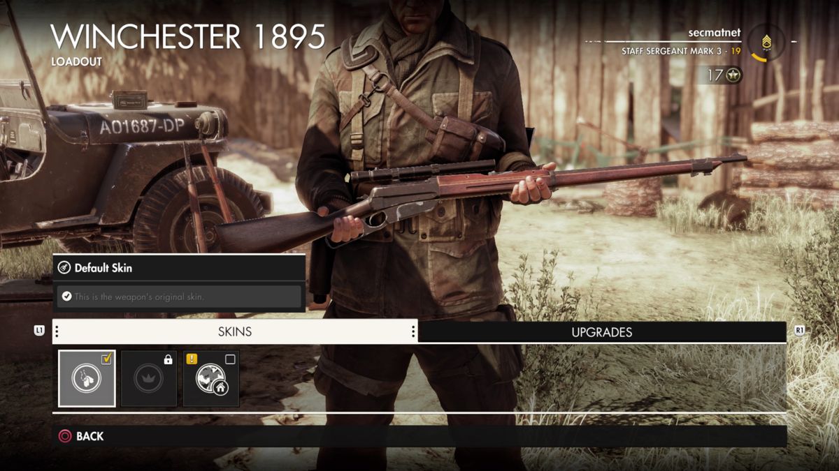 Sniper Elite 4: Italia - Urban Assault Expansion Pack (PlayStation 4) screenshot: Winchester 1895 weapon skins