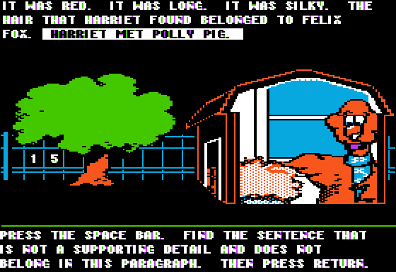 Case of the Missing Chick (Apple II) screenshot: Which Sentence Doesn't Belong?