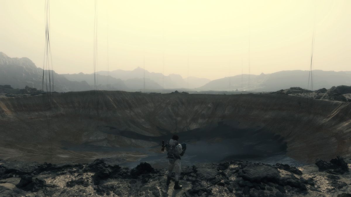 Death Stranding (PlayStation 4) screenshot: If dead bodies are not properly disposed in time, they leave a huge crater behind