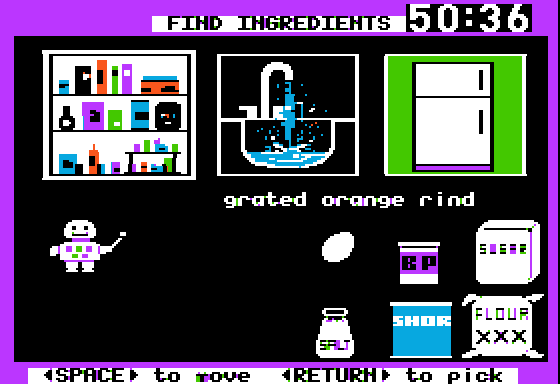 Bake & Taste (Apple II) screenshot: Gathering my Ingredients