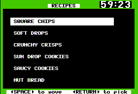 Bake & Taste (Apple II) screenshot: Choose my Recipe