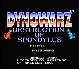 Dynowarz: Destruction of Spondylus (NES) screenshot: Title screen