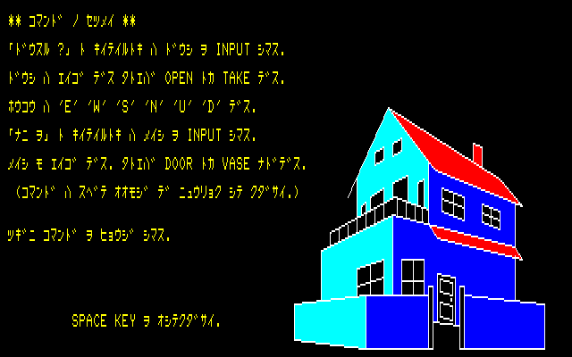 Mystery House (PC-88) screenshot: Instructions of the game
