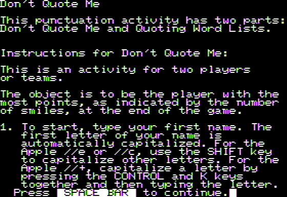 Don't Quote Me & Adjective Scramble (Apple II) screenshot: Don't Quote Me - Instructions
