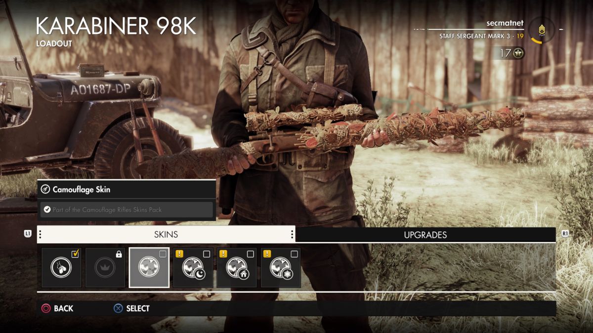 Sniper Elite 4: Italia - Camo Rifle Pack (PlayStation 4) screenshot: Karabiner 98K with camouflage skin