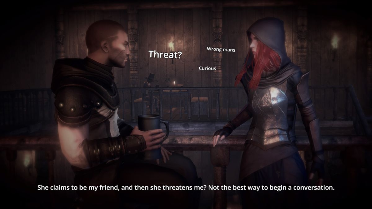 Dreamfall Chapters (PlayStation 4) screenshot: Book 2: Kian is not sure if he can trust the woman just yet