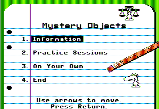 Mystery Objects (Apple II) screenshot: Main Menu