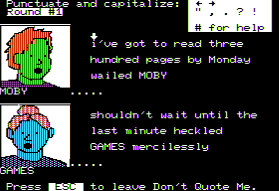Don't Quote Me & Adjective Scramble (Apple II) screenshot: Don't Quote Me - Adding Punctuation