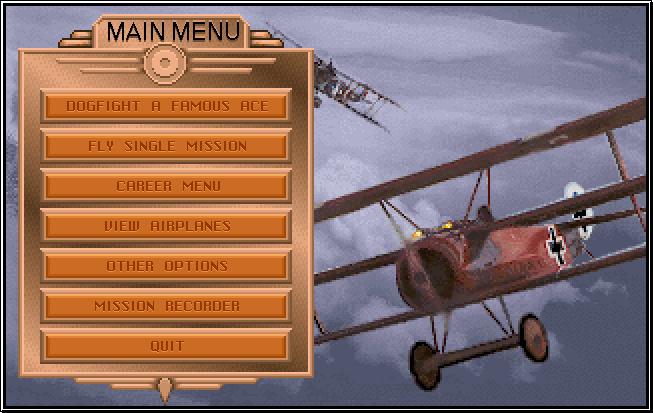 Red Baron (Macintosh) screenshot: Welcome screen showing game's main menu